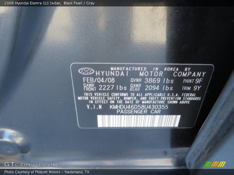 Black Pearl / Gray 2008 Hyundai Elantra GLS Sedan