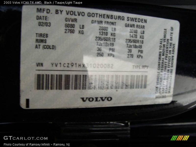 Black / Taupe/Light Taupe 2003 Volvo XC90 T6 AWD
