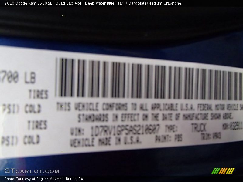 Deep Water Blue Pearl / Dark Slate/Medium Graystone 2010 Dodge Ram 1500 SLT Quad Cab 4x4