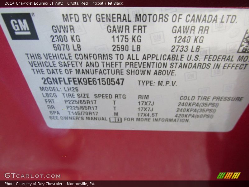 Crystal Red Tintcoat / Jet Black 2014 Chevrolet Equinox LT AWD