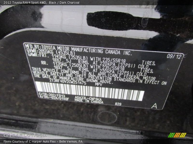 Black / Dark Charcoal 2012 Toyota RAV4 Sport 4WD