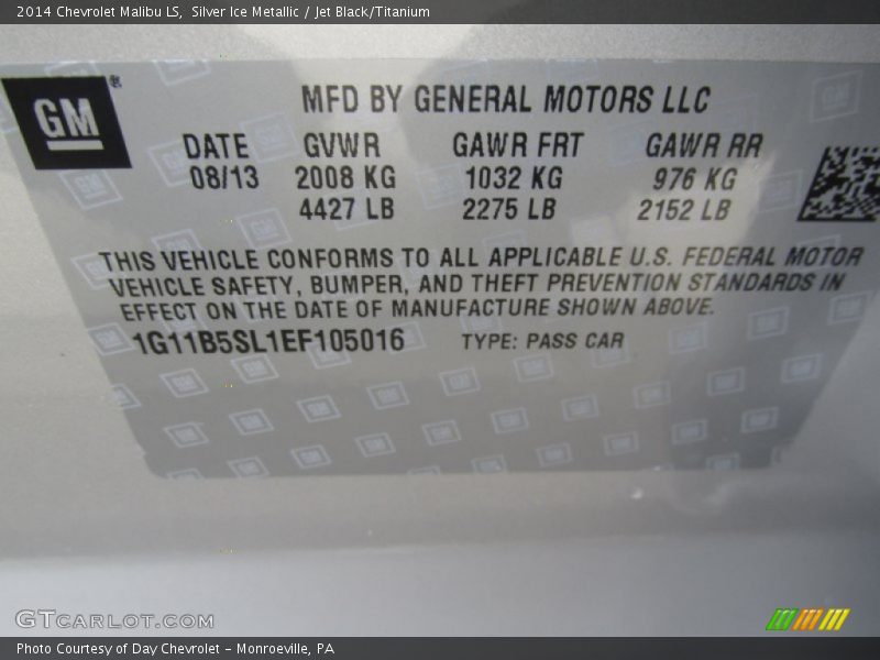 Silver Ice Metallic / Jet Black/Titanium 2014 Chevrolet Malibu LS