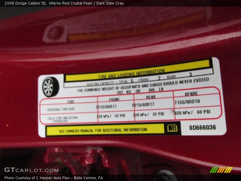 Inferno Red Crystal Pearl / Dark Slate Gray 2008 Dodge Caliber SE