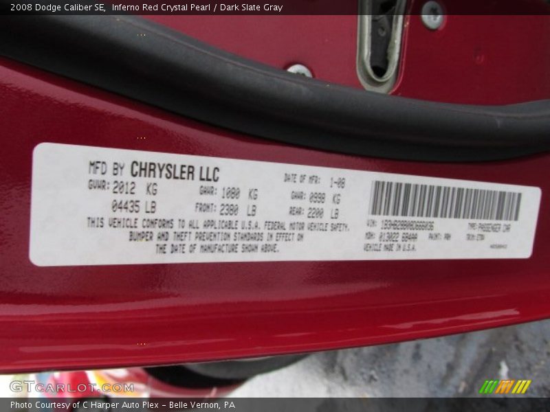 Inferno Red Crystal Pearl / Dark Slate Gray 2008 Dodge Caliber SE