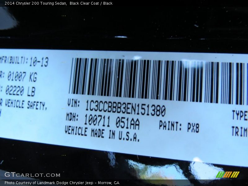 Black Clear Coat / Black 2014 Chrysler 200 Touring Sedan