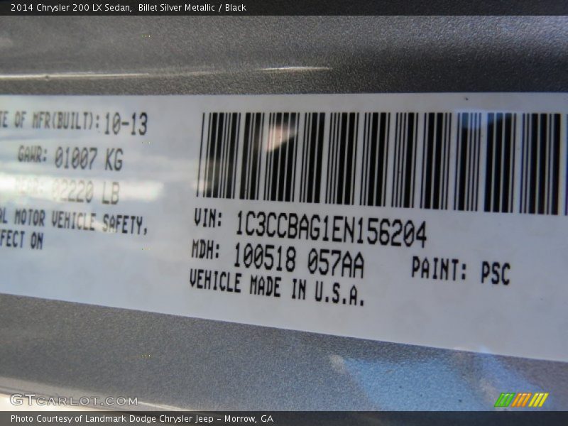 Billet Silver Metallic / Black 2014 Chrysler 200 LX Sedan