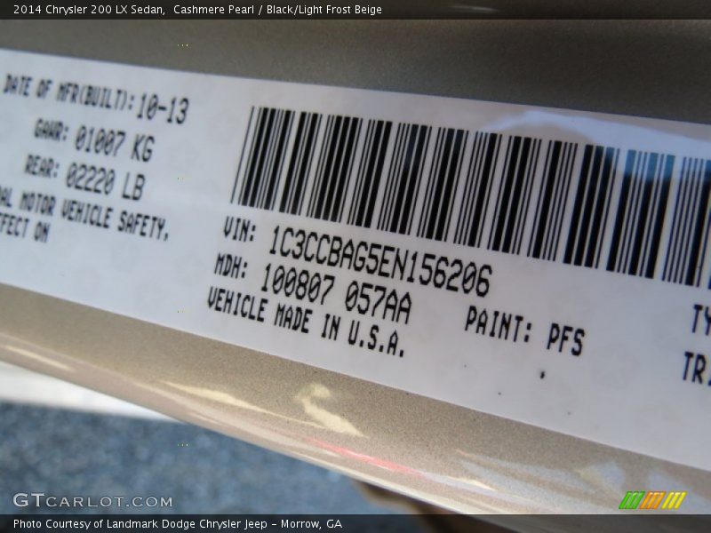 2014 200 LX Sedan Cashmere Pearl Color Code PFS