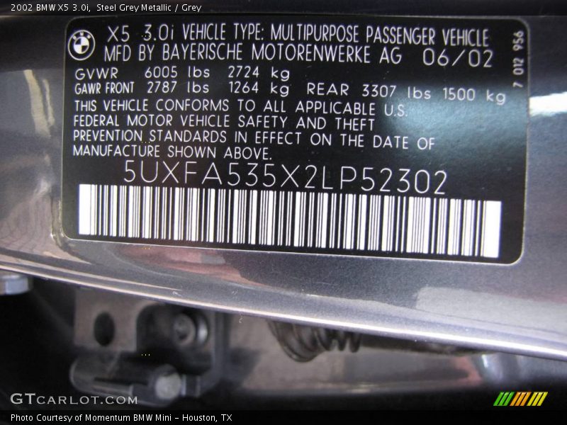 Steel Grey Metallic / Grey 2002 BMW X5 3.0i