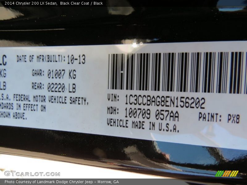 2014 200 LX Sedan Black Clear Coat Color Code PX8