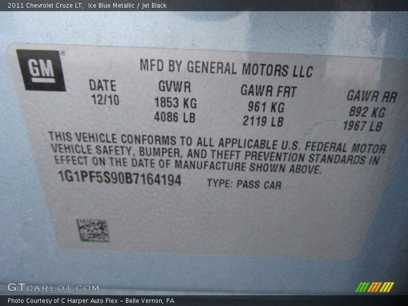 Ice Blue Metallic / Jet Black 2011 Chevrolet Cruze LT