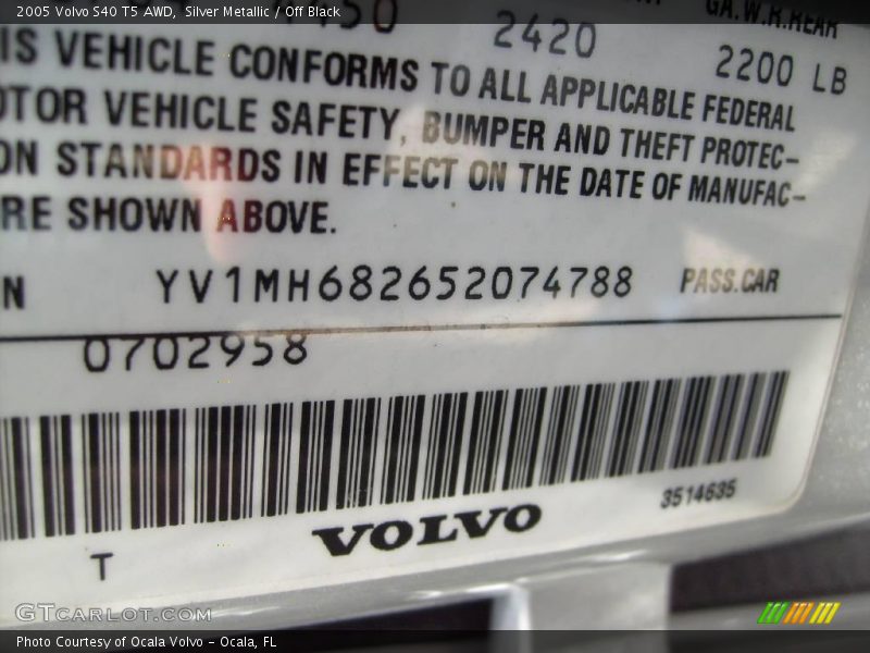 Silver Metallic / Off Black 2005 Volvo S40 T5 AWD