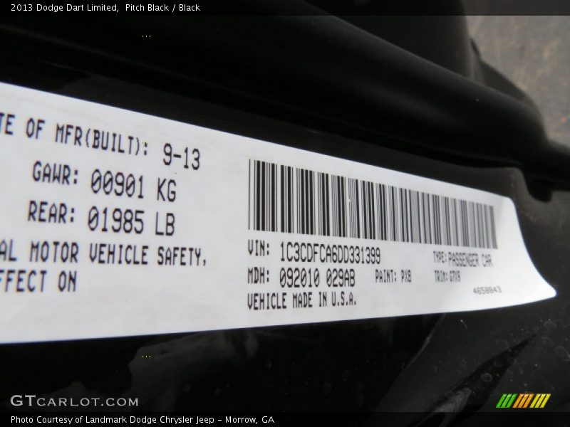Pitch Black / Black 2013 Dodge Dart Limited