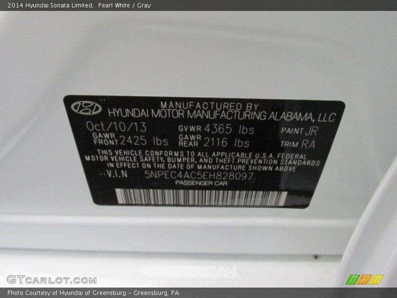 Pearl White / Gray 2014 Hyundai Sonata Limited
