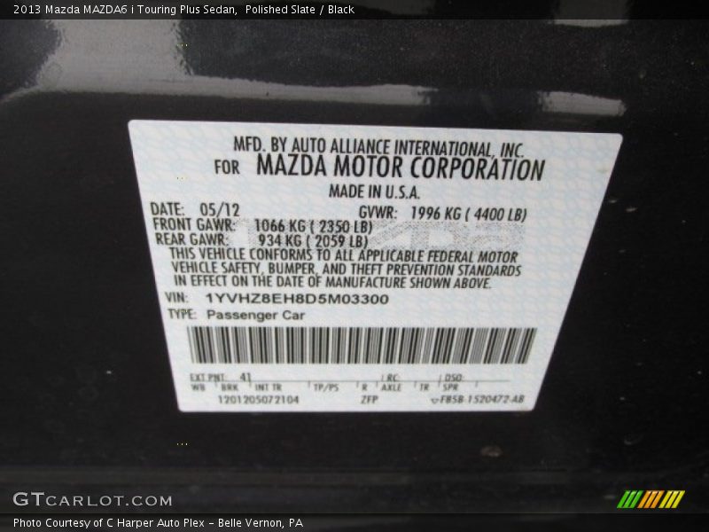 Polished Slate / Black 2013 Mazda MAZDA6 i Touring Plus Sedan