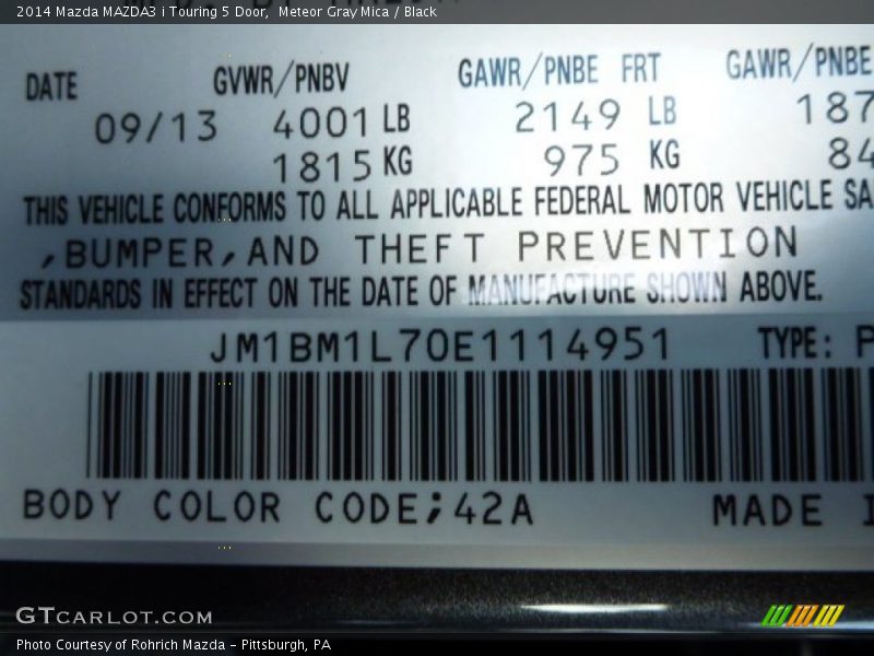 Meteor Gray Mica / Black 2014 Mazda MAZDA3 i Touring 5 Door