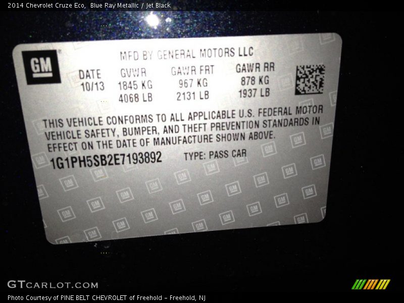 Blue Ray Metallic / Jet Black 2014 Chevrolet Cruze Eco