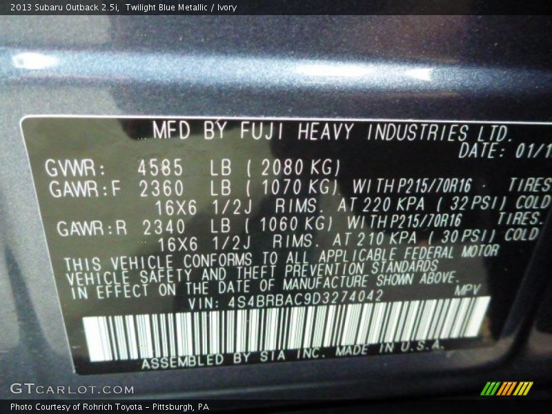 Twilight Blue Metallic / Ivory 2013 Subaru Outback 2.5i