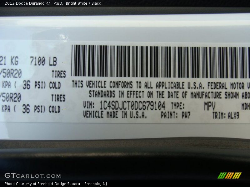Bright White / Black 2013 Dodge Durango R/T AWD