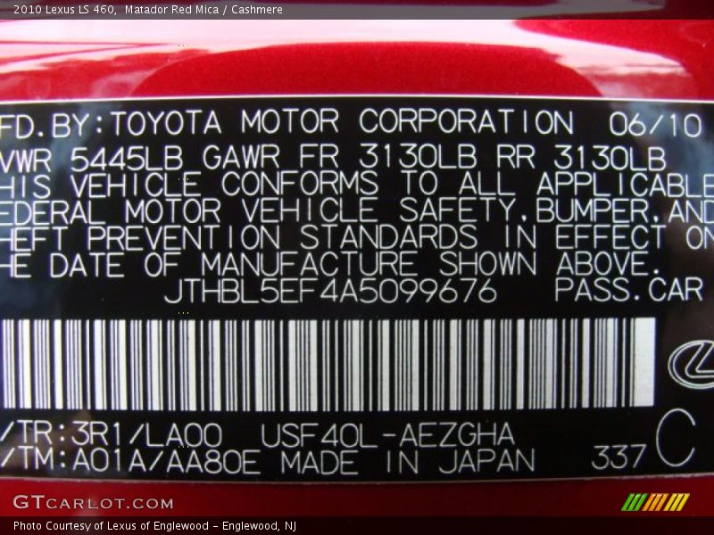 Matador Red Mica / Cashmere 2010 Lexus LS 460