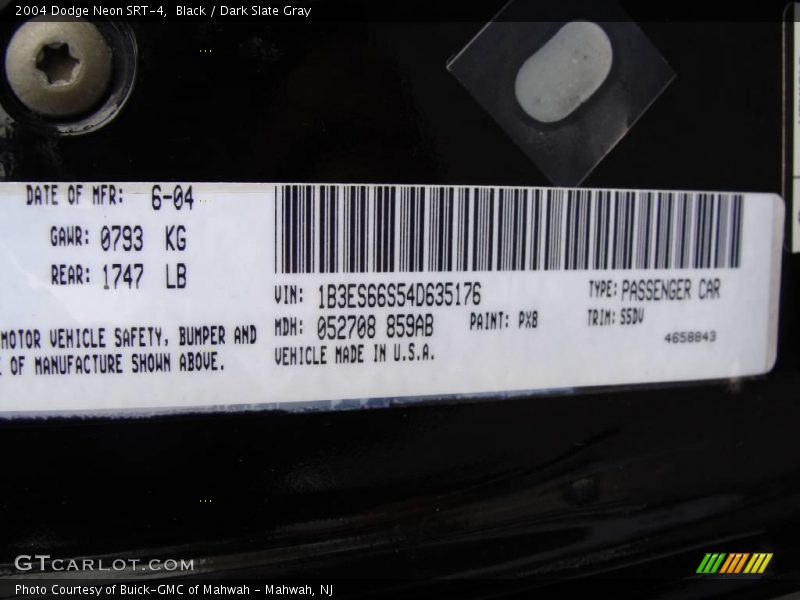 Black / Dark Slate Gray 2004 Dodge Neon SRT-4