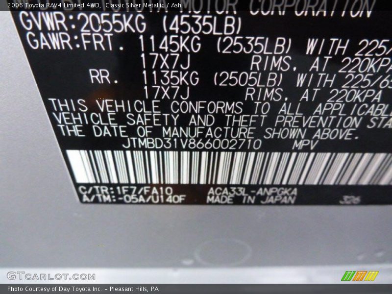 Classic Silver Metallic / Ash 2006 Toyota RAV4 Limited 4WD