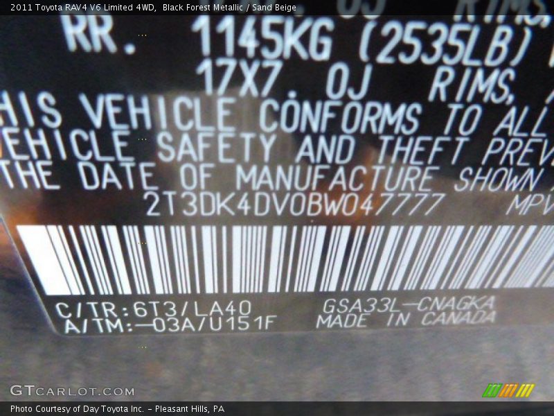 Black Forest Metallic / Sand Beige 2011 Toyota RAV4 V6 Limited 4WD