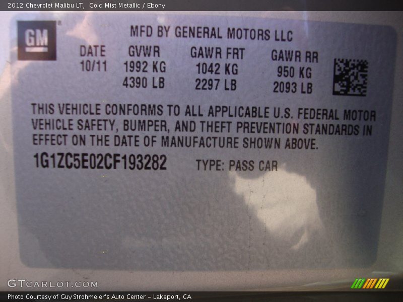 Gold Mist Metallic / Ebony 2012 Chevrolet Malibu LT