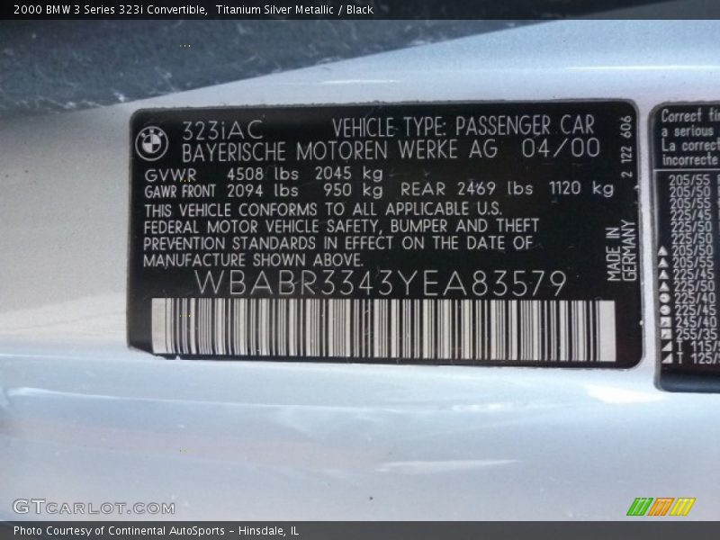 Info Tag of 2000 3 Series 323i Convertible