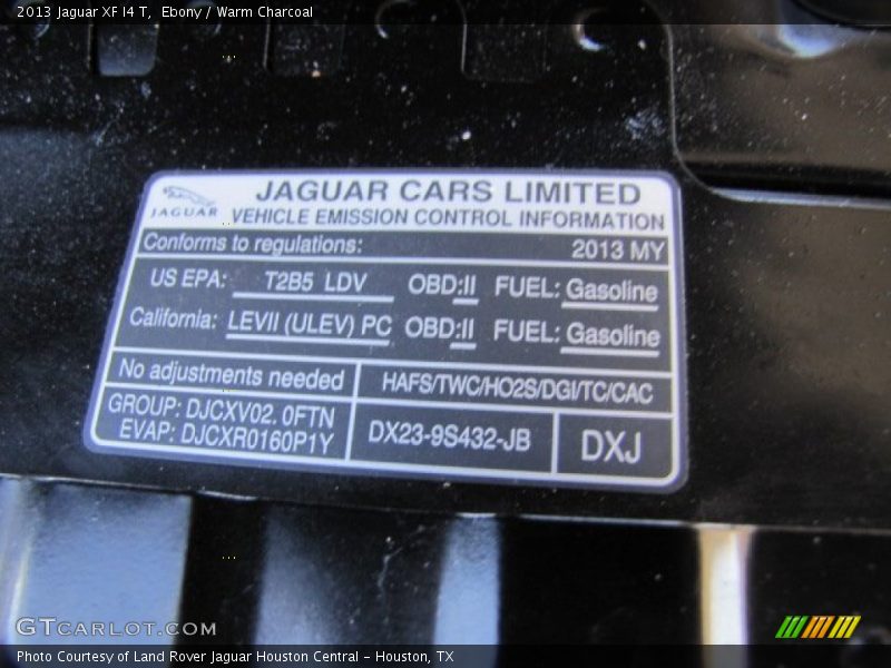 Info Tag of 2013 XF I4 T