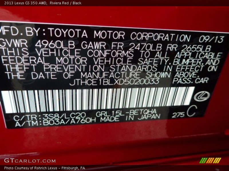 Riviera Red / Black 2013 Lexus GS 350 AWD