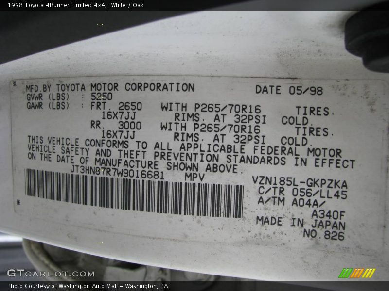 White / Oak 1998 Toyota 4Runner Limited 4x4