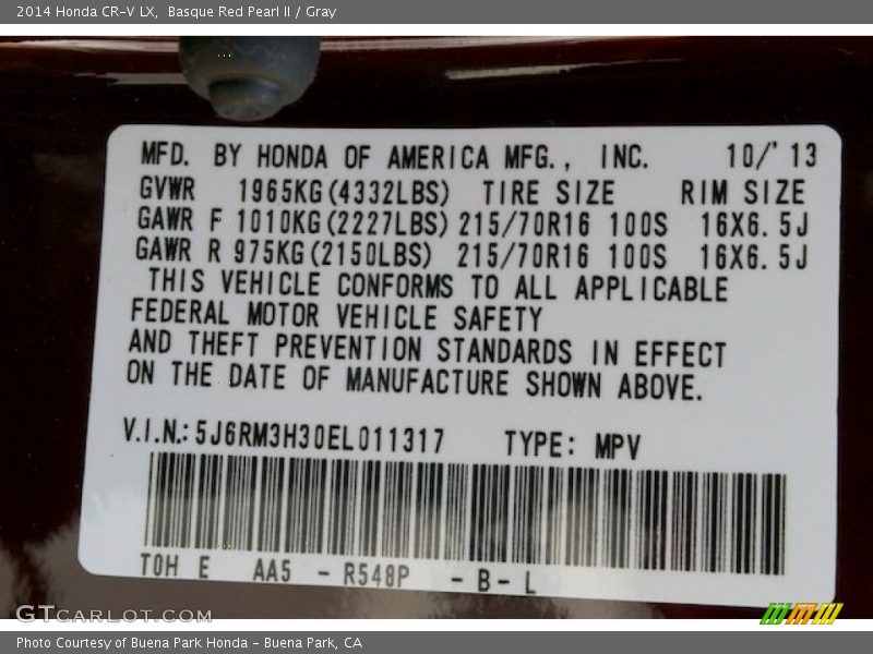 Basque Red Pearl II / Gray 2014 Honda CR-V LX