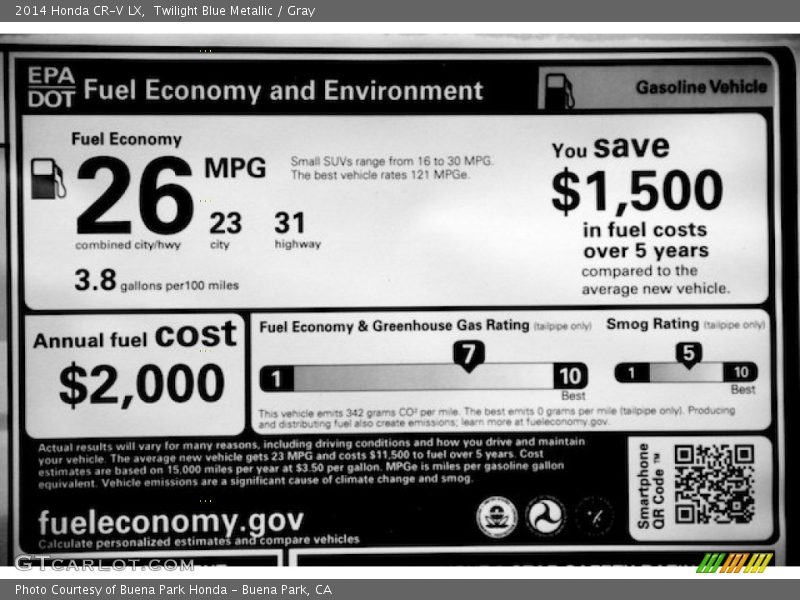  2014 CR-V LX Window Sticker