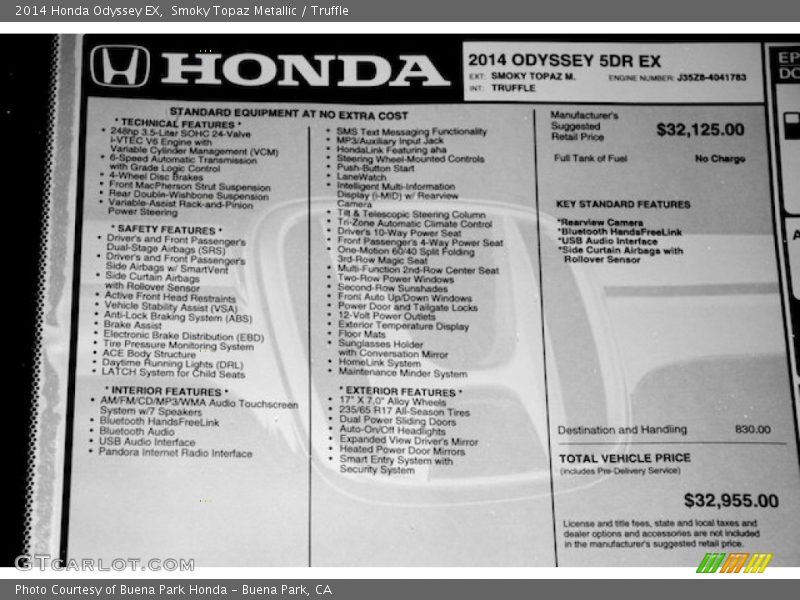 Smoky Topaz Metallic / Truffle 2014 Honda Odyssey EX