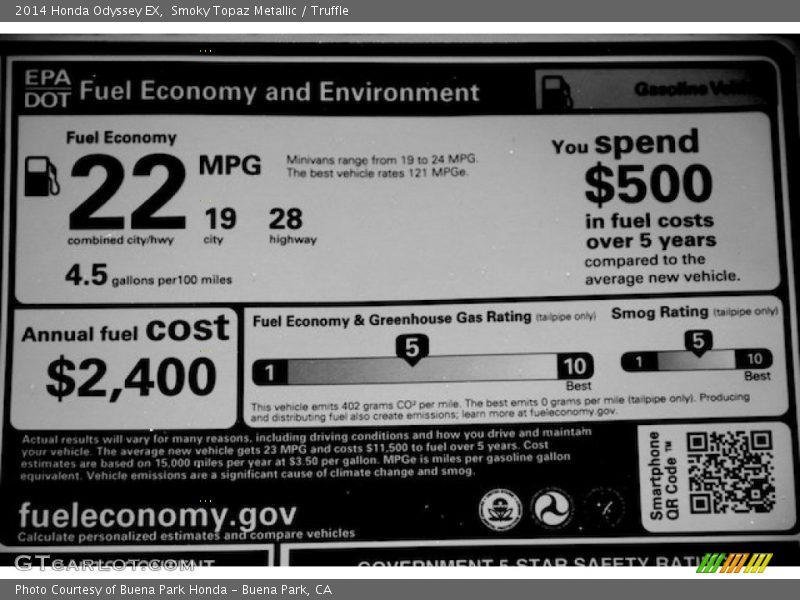 Smoky Topaz Metallic / Truffle 2014 Honda Odyssey EX