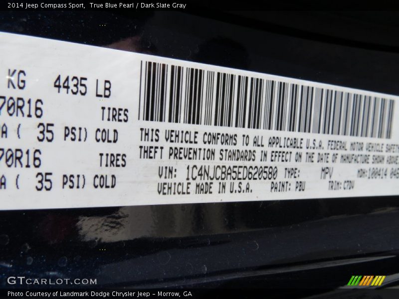 True Blue Pearl / Dark Slate Gray 2014 Jeep Compass Sport