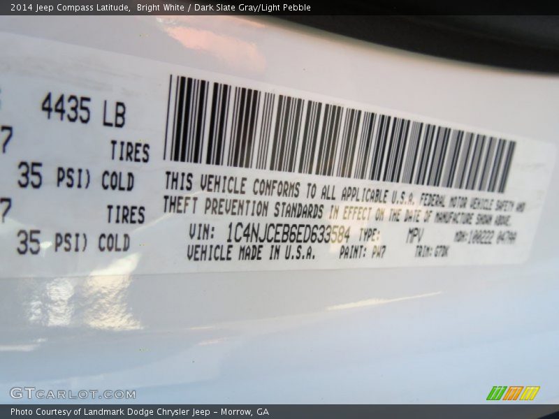 Bright White / Dark Slate Gray/Light Pebble 2014 Jeep Compass Latitude