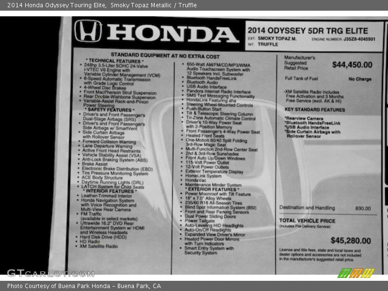 Smoky Topaz Metallic / Truffle 2014 Honda Odyssey Touring Elite