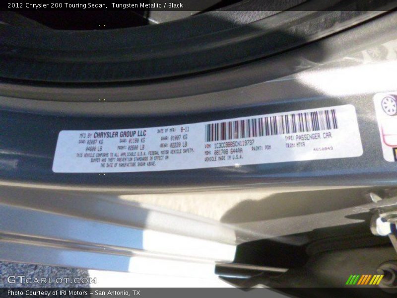 Tungsten Metallic / Black 2012 Chrysler 200 Touring Sedan