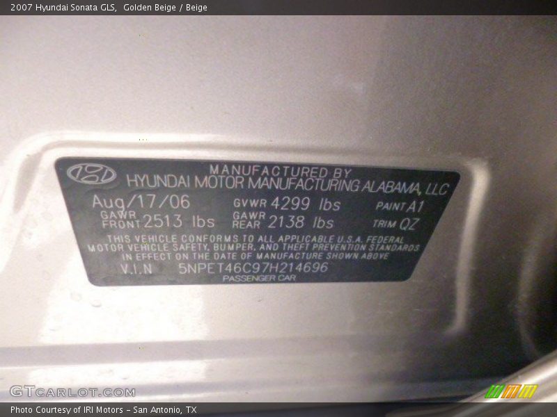 Golden Beige / Beige 2007 Hyundai Sonata GLS