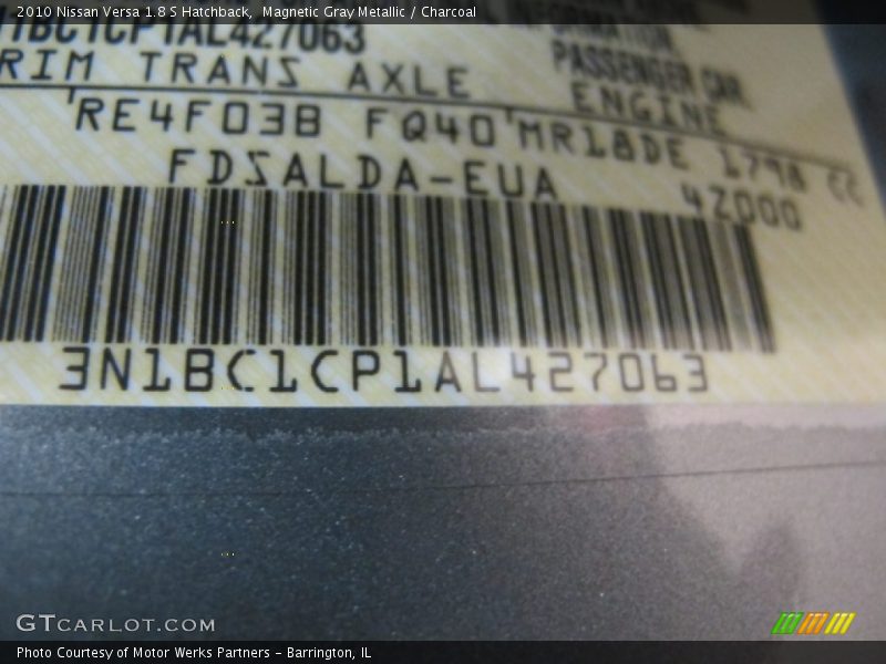 Magnetic Gray Metallic / Charcoal 2010 Nissan Versa 1.8 S Hatchback