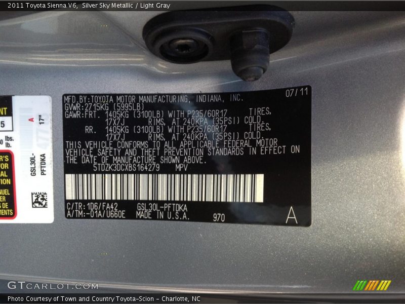 Silver Sky Metallic / Light Gray 2011 Toyota Sienna V6