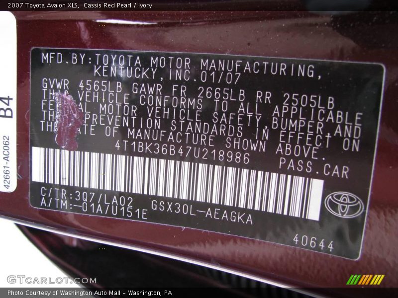 Cassis Red Pearl / Ivory 2007 Toyota Avalon XLS