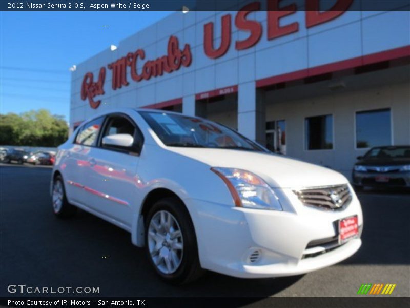 Aspen White / Beige 2012 Nissan Sentra 2.0 S