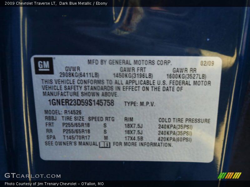 Dark Blue Metallic / Ebony 2009 Chevrolet Traverse LT