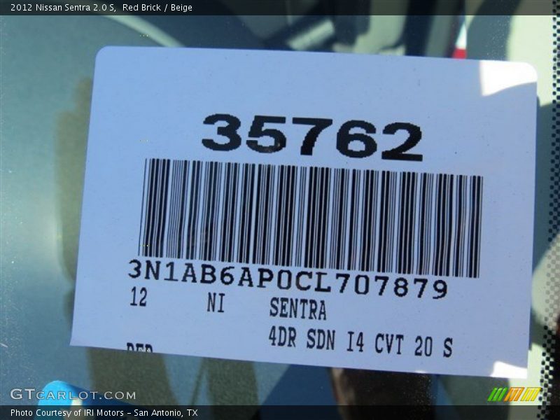 Red Brick / Beige 2012 Nissan Sentra 2.0 S