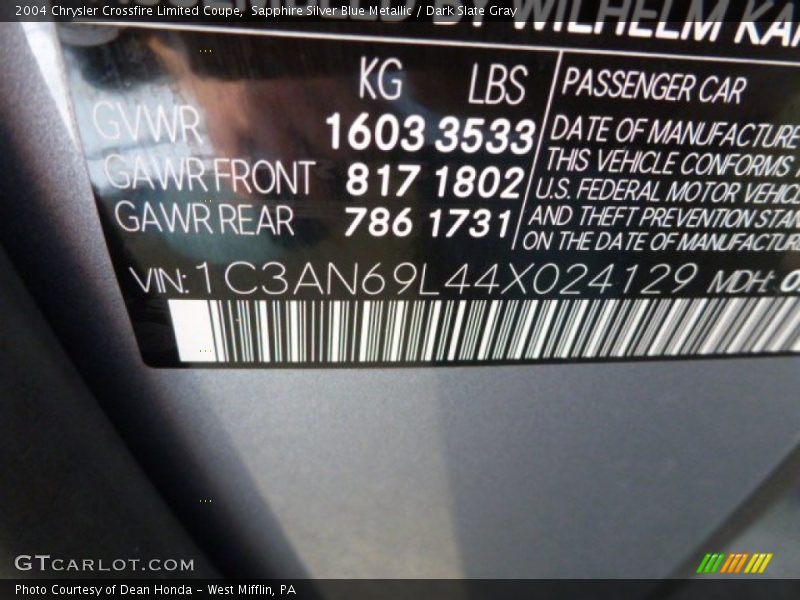 Sapphire Silver Blue Metallic / Dark Slate Gray 2004 Chrysler Crossfire Limited Coupe