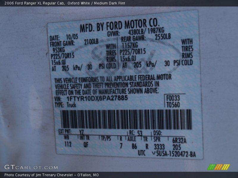 Oxford White / Medium Dark Flint 2006 Ford Ranger XL Regular Cab