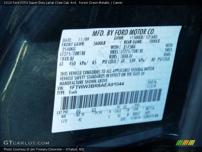 Forest Green Metallic / Camel 2010 Ford F350 Super Duty Lariat Crew Cab 4x4