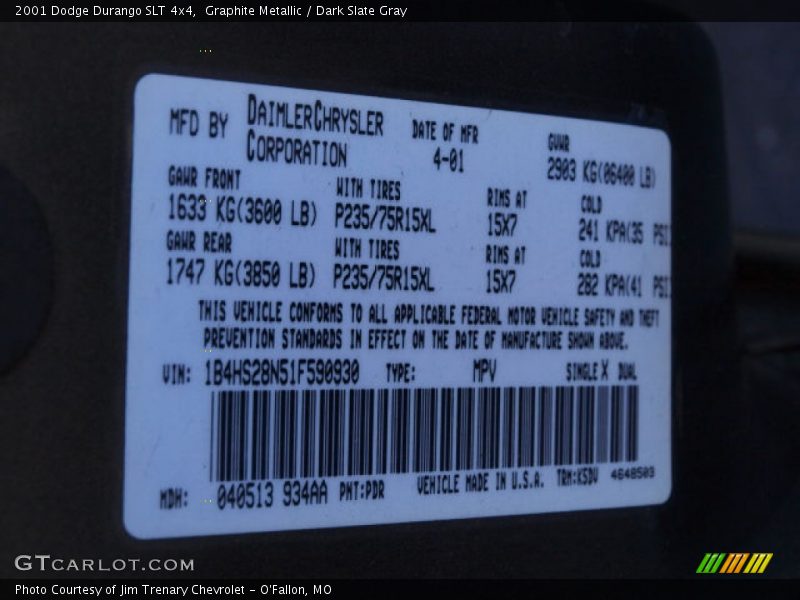 Graphite Metallic / Dark Slate Gray 2001 Dodge Durango SLT 4x4